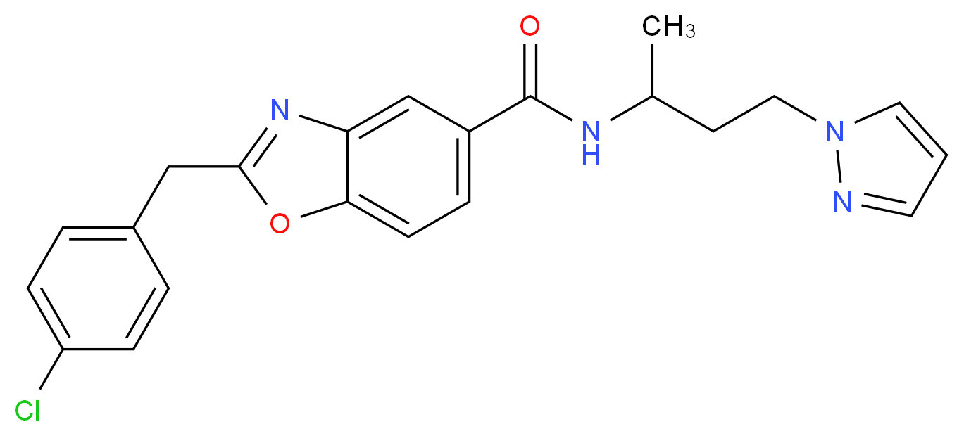 2-(4-chlorobenzyl)-N-[1-methyl-3-(1H-pyrazol-1-yl)propyl]-1,3-benzoxazole-5-carboxamide_分子结构_CAS_)