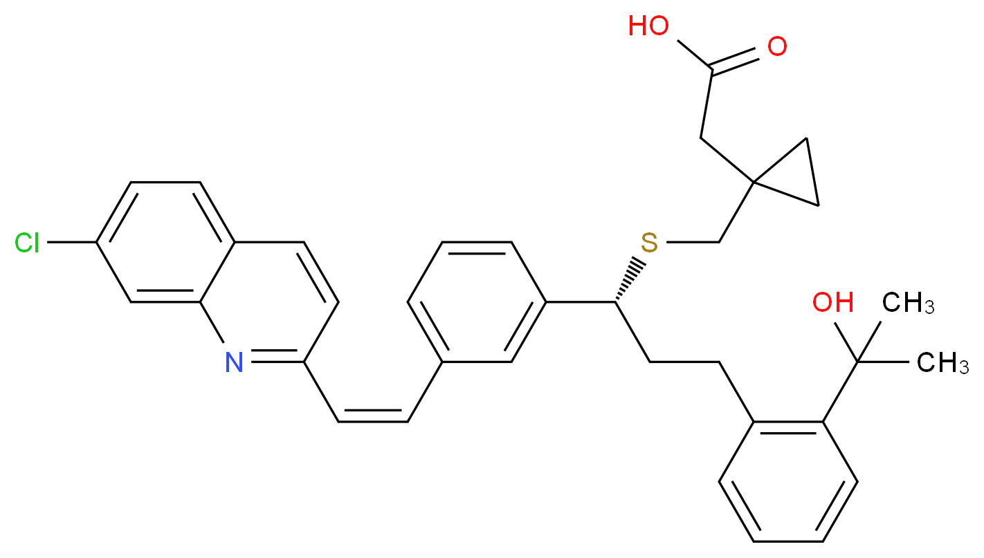2-[1-({[(1R)-1-{3-[(Z)-2-(7-chloroquinolin-2-yl)ethenyl]phenyl}-3-[2-(2-hydroxypropan-2-yl)phenyl]propyl]sulfanyl}methyl)cyclopropyl]acetic acid_分子结构_CAS_774538-96-4