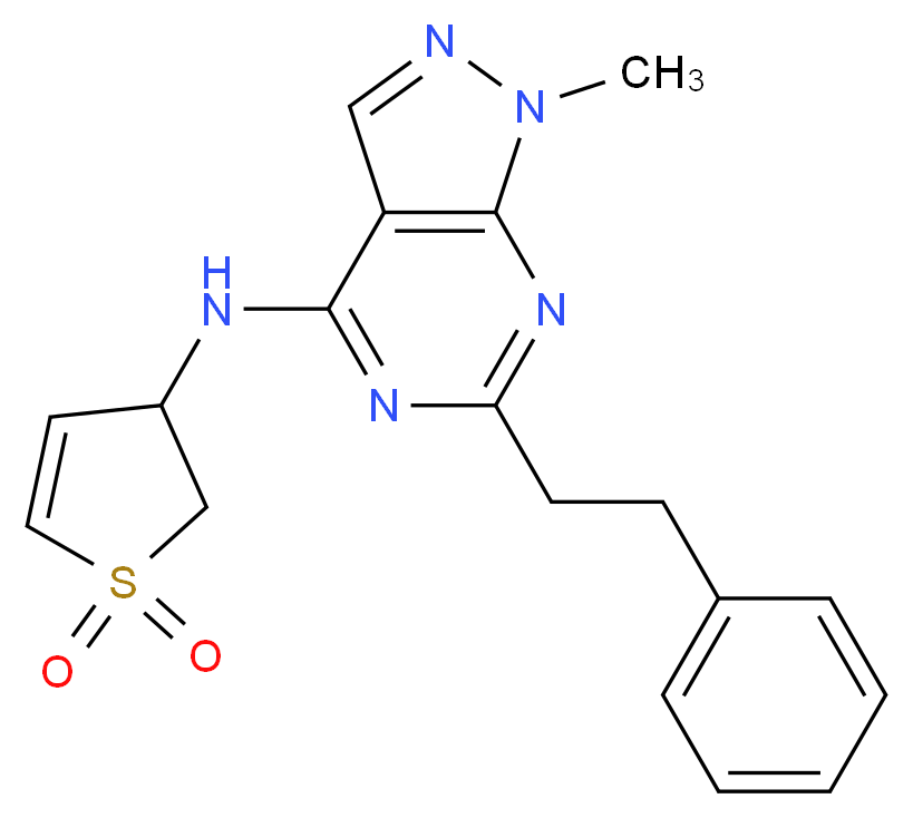 N-(1,1-dioxido-2,3-dihydro-3-thienyl)-1-methyl-6-(2-phenylethyl)-1H-pyrazolo[3,4-d]pyrimidin-4-amine_分子结构_CAS_)