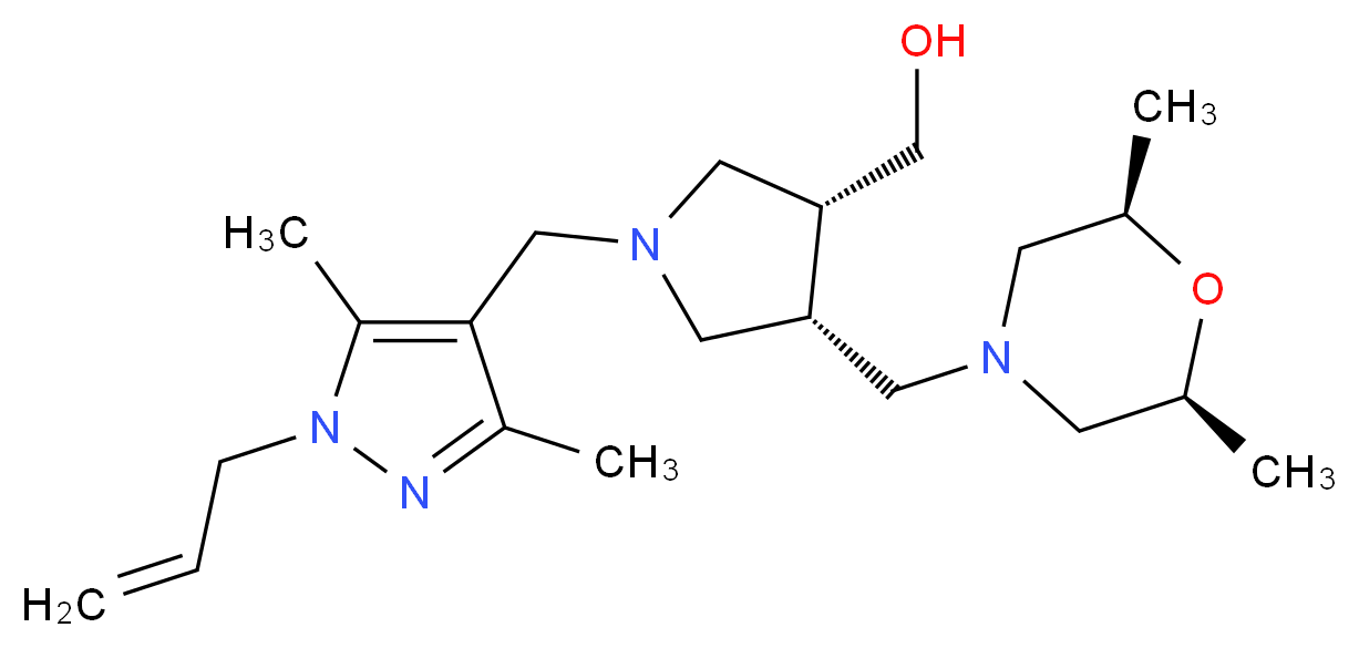 ((3R*,4S*)-1-[(1-allyl-3,5-dimethyl-1H-pyrazol-4-yl)methyl]-4-{[(2R*,6S*)-2,6-dimethylmorpholin-4-yl]methyl}pyrrolidin-3-yl)methanol_分子结构_CAS_)