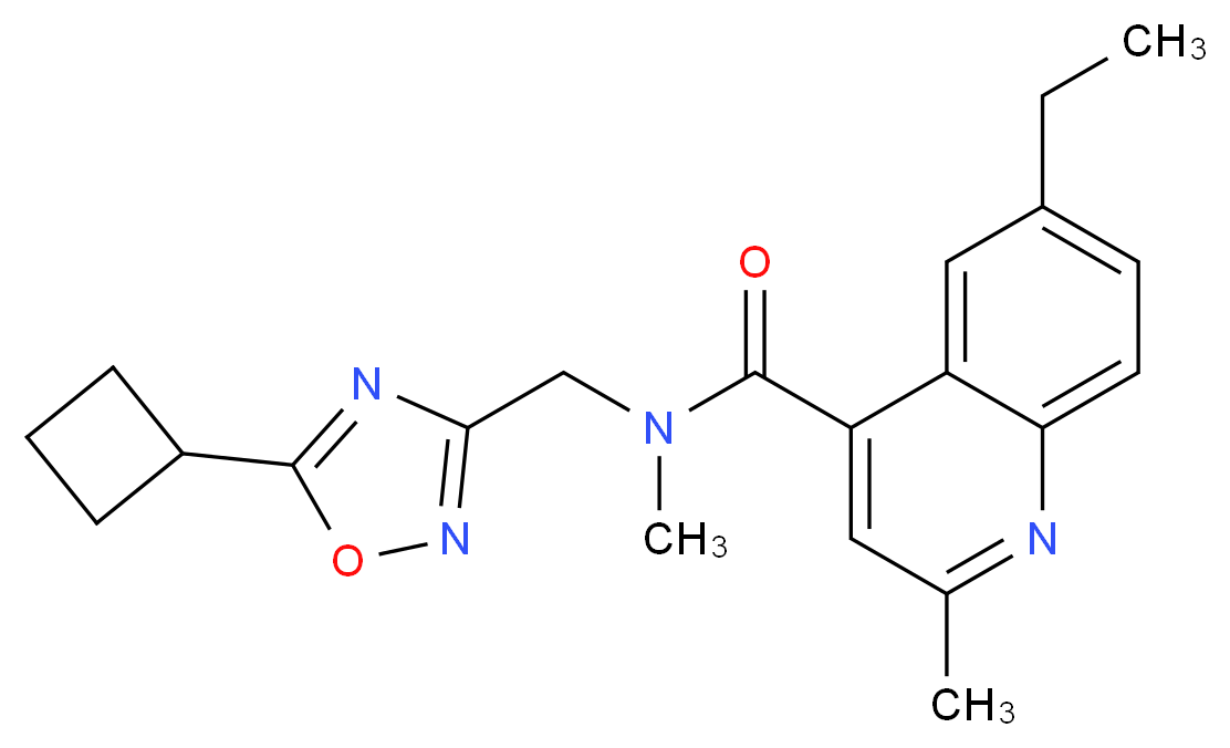 N-[(5-cyclobutyl-1,2,4-oxadiazol-3-yl)methyl]-6-ethyl-N,2-dimethyl-4-quinolinecarboxamide_分子结构_CAS_)