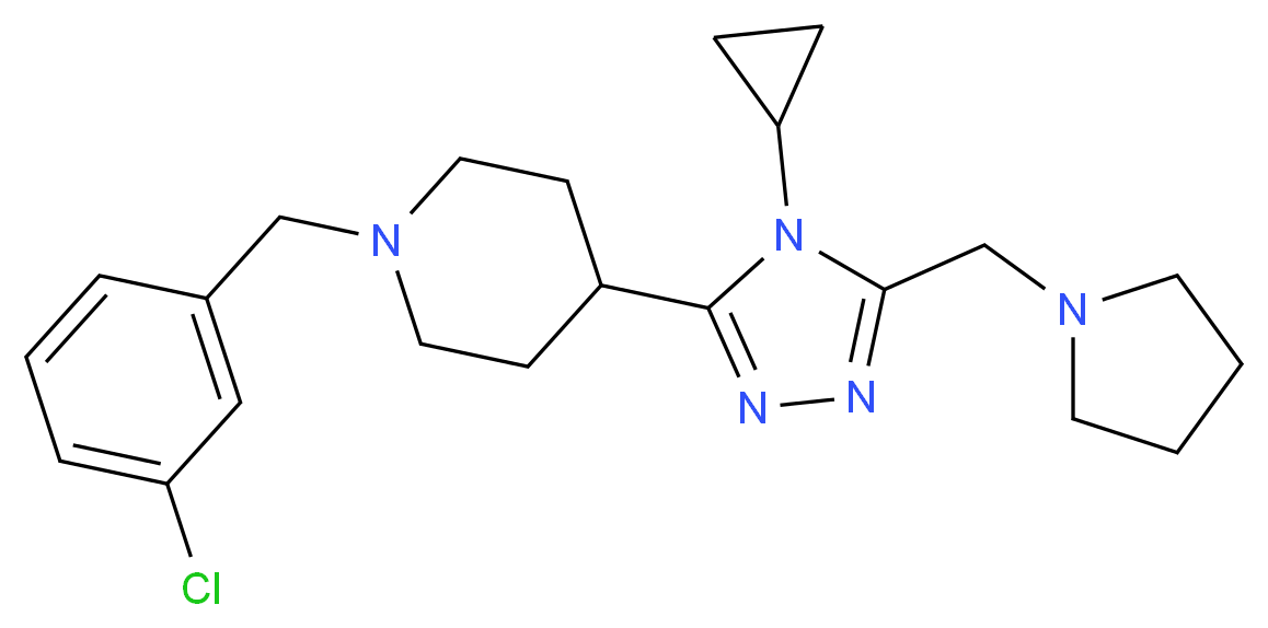 1-(3-chlorobenzyl)-4-[4-cyclopropyl-5-(pyrrolidin-1-ylmethyl)-4H-1,2,4-triazol-3-yl]piperidine_分子结构_CAS_)
