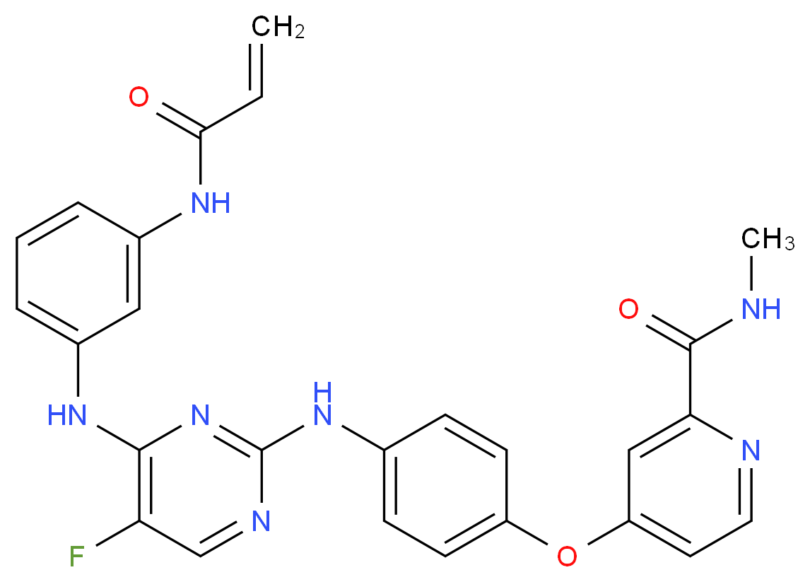 4-{4-[(5-fluoro-4-{[3-(prop-2-enamido)phenyl]amino}pyrimidin-2-yl)amino]phenoxy}-N-methylpyridine-2-carboxamide_分子结构_CAS_1202759-32-7