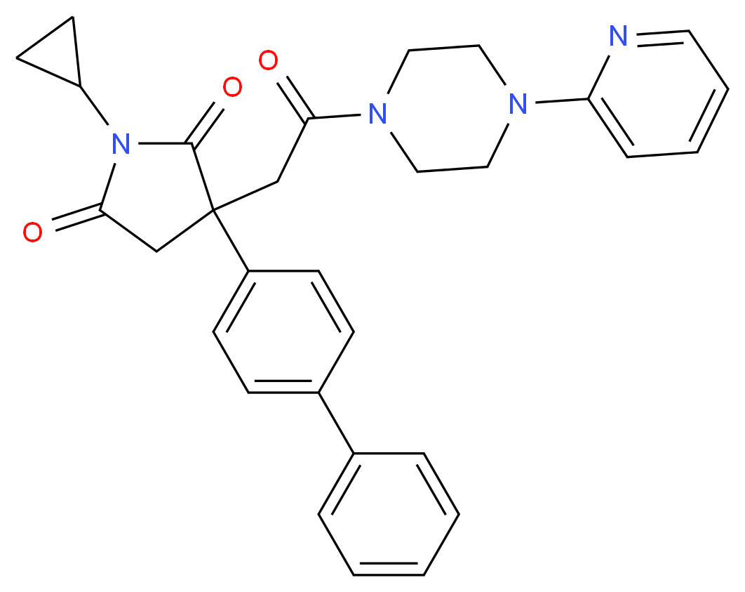 3-(4-biphenylyl)-1-cyclopropyl-3-{2-oxo-2-[4-(2-pyridinyl)-1-piperazinyl]ethyl}-2,5-pyrrolidinedione_分子结构_CAS_)