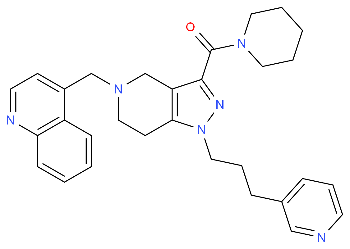 4-({3-(1-piperidinylcarbonyl)-1-[3-(3-pyridinyl)propyl]-1,4,6,7-tetrahydro-5H-pyrazolo[4,3-c]pyridin-5-yl}methyl)quinoline_分子结构_CAS_)