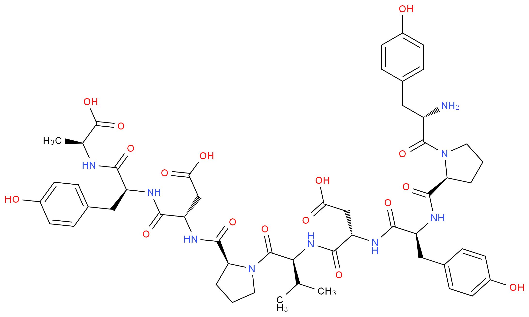 (3S)-3-{[(2S)-1-[(2S)-2-[(2S)-2-[(2S)-2-{[(2S)-1-[(2S)-2-amino-3-(4-hydroxyphenyl)propanoyl]pyrrolidin-2-yl]formamido}-3-(4-hydroxyphenyl)propanamido]-3-carboxypropanamido]-3-methylbutanoyl]pyrrolidin-2-yl]formamido}-3-{[(1S)-1-{[(1S)-1-carboxyethyl]carbamoyl}-2-(4-hydroxyphenyl)ethyl]carbamoyl}propanoic acid_分子结构_CAS_92000-76-5