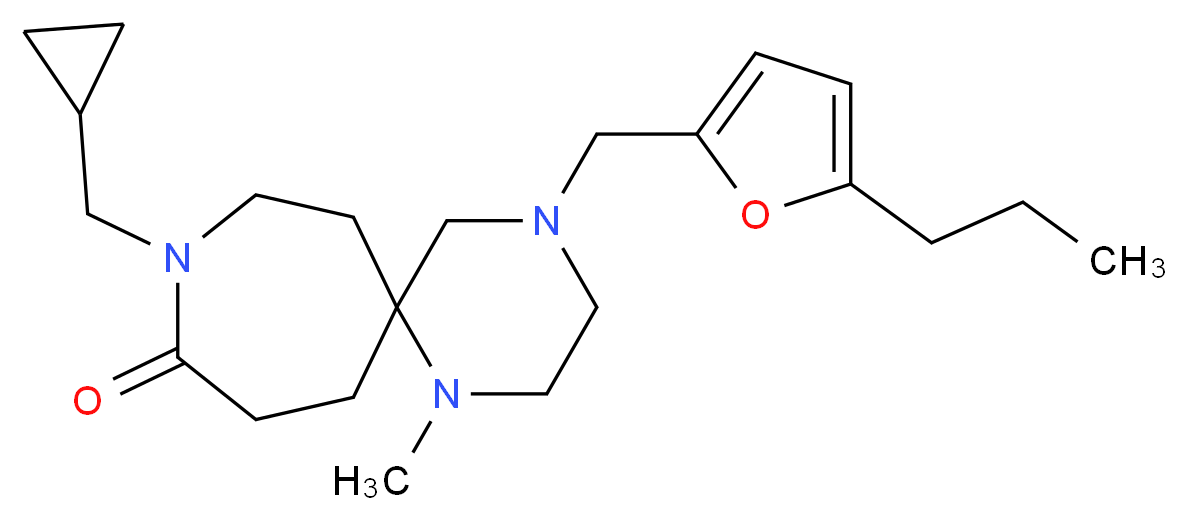 9-(cyclopropylmethyl)-1-methyl-4-[(5-propyl-2-furyl)methyl]-1,4,9-triazaspiro[5.6]dodecan-10-one_分子结构_CAS_)