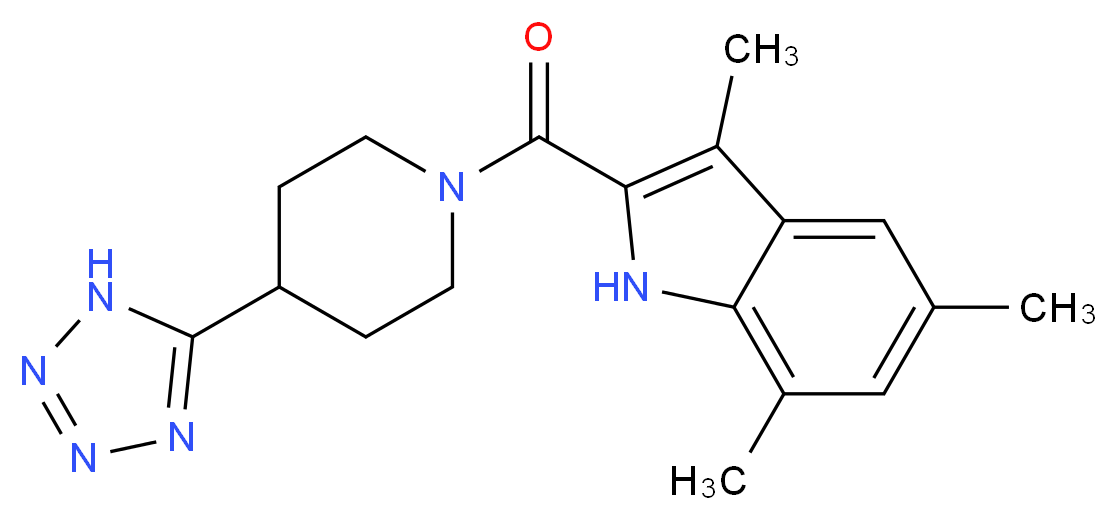 3,5,7-trimethyl-2-{[4-(1H-tetrazol-5-yl)piperidin-1-yl]carbonyl}-1H-indole_分子结构_CAS_)