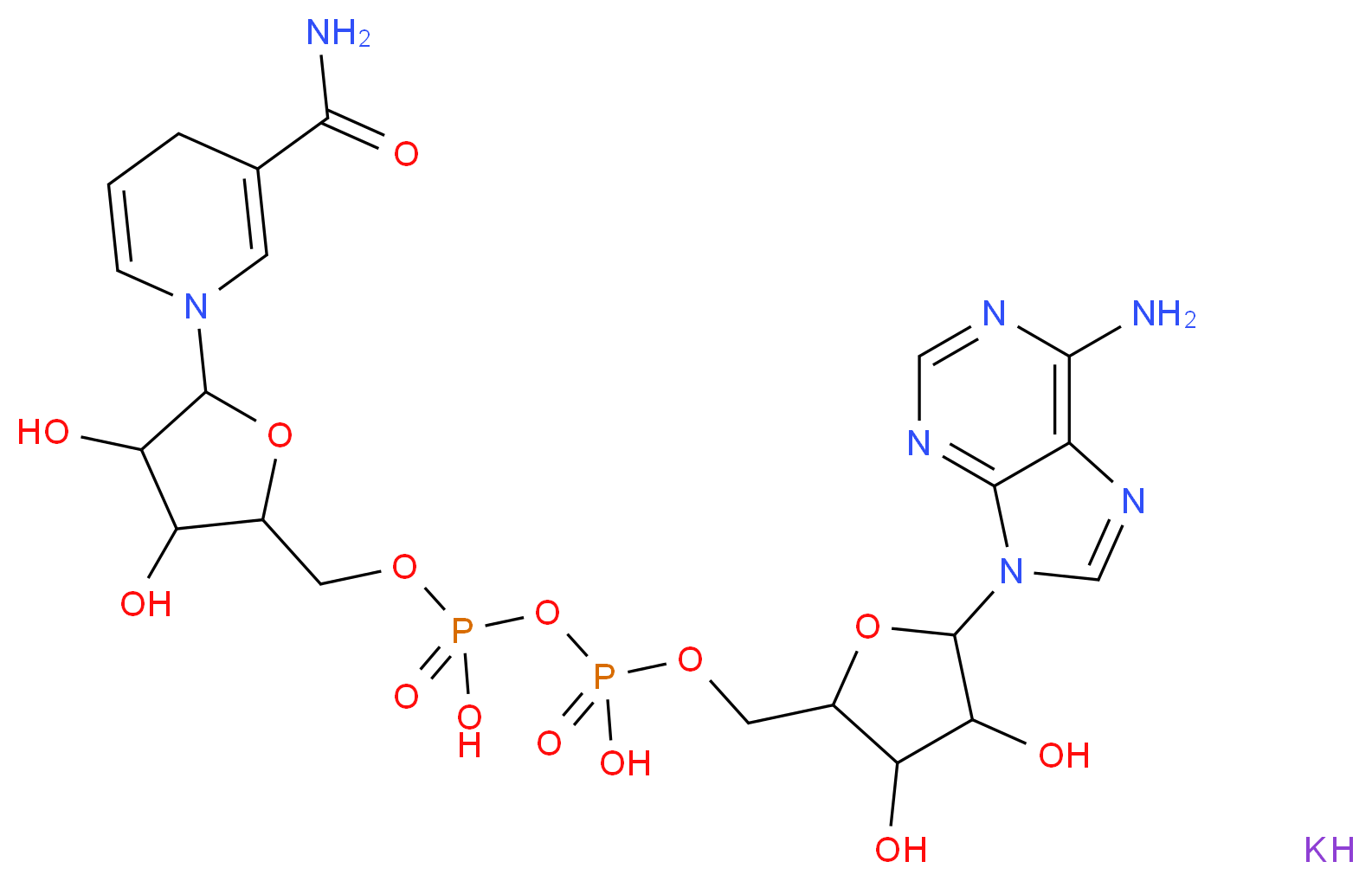 还原型 β-烟酰胺腺嘌呤二核苷酸 二钾盐_分子结构_CAS_104809-32-7)