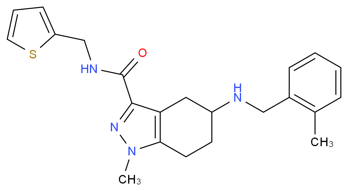 1-methyl-5-[(2-methylbenzyl)amino]-N-(2-thienylmethyl)-4,5,6,7-tetrahydro-1H-indazole-3-carboxamide_分子结构_CAS_)