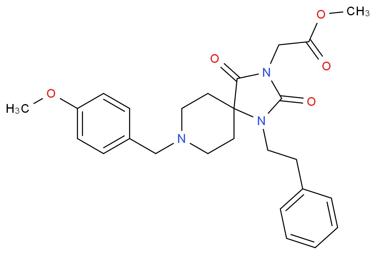 methyl [8-(4-methoxybenzyl)-2,4-dioxo-1-(2-phenylethyl)-1,3,8-triazaspiro[4.5]dec-3-yl]acetate_分子结构_CAS_)