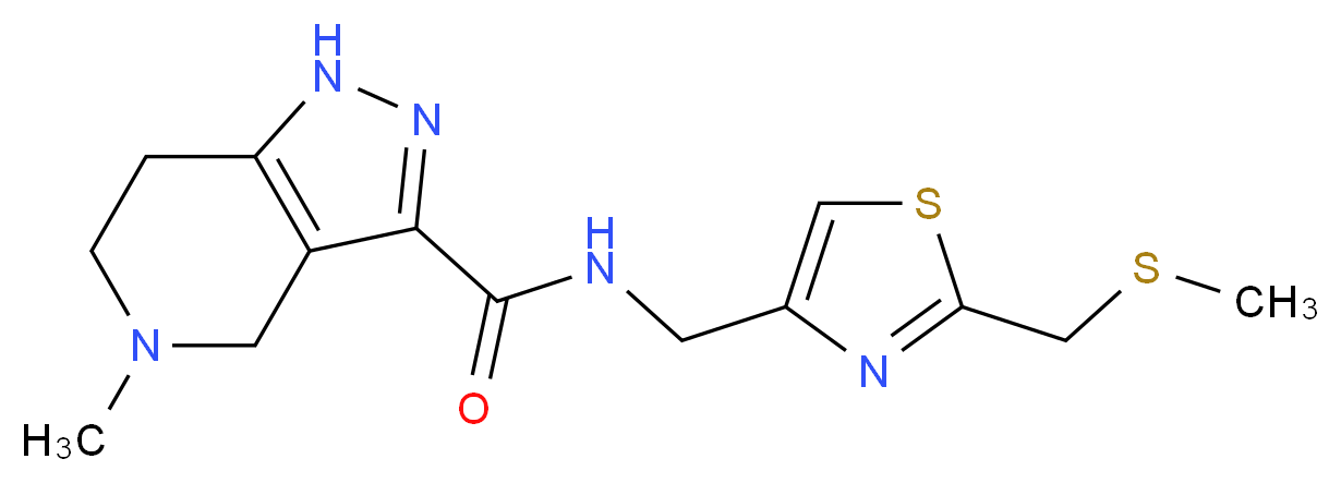 5-methyl-N-({2-[(methylthio)methyl]-1,3-thiazol-4-yl}methyl)-4,5,6,7-tetrahydro-1H-pyrazolo[4,3-c]pyridine-3-carboxamide_分子结构_CAS_)