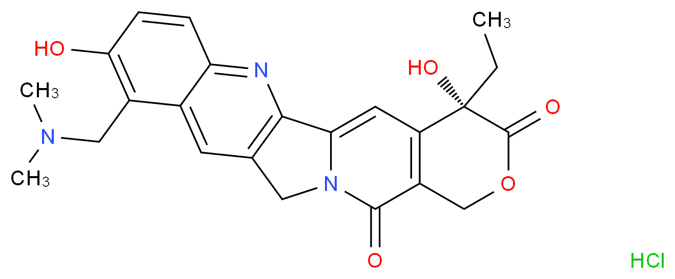 (19S)-8-[(dimethylamino)methyl]-19-ethyl-7,19-dihydroxy-17-oxa-3,13-diazapentacyclo[11.8.0.0<sup>2</sup>,<sup>1</sup><sup>1</sup>.0<sup>4</sup>,<sup>9</sup>.0<sup>1</sup><sup>5</sup>,<sup>2</sup><sup>0</sup>]henicosa-1(21),2(11),3,5,7,9,15(20)-heptaene-14,18-dione hydrochloride_分子结构_CAS_119413-54-6