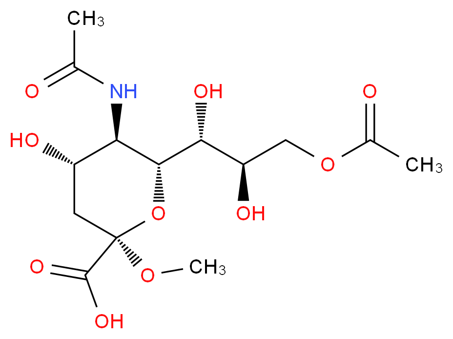 (2R,4S,5R,6R)-6-[(1R,2R)-3-(acetyloxy)-1,2-dihydroxypropyl]-5-acetamido-4-hydroxy-2-methoxyoxane-2-carboxylic acid_分子结构_CAS_143791-32-6