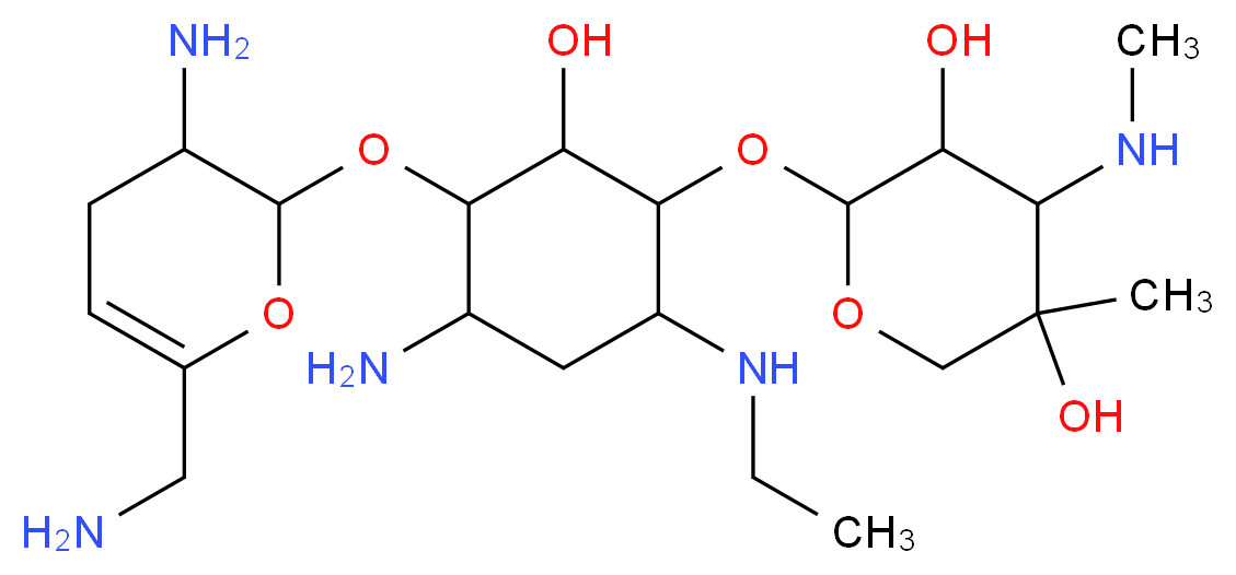 2-[(4-amino-3-{[3-amino-6-(aminomethyl)-3,4-dihydro-2H-pyran-2-yl]oxy}-6-(ethylamino)-2-hydroxycyclohexyl)oxy]-5-methyl-4-(methylamino)oxane-3,5-diol_分子结构_CAS_56391-57-2