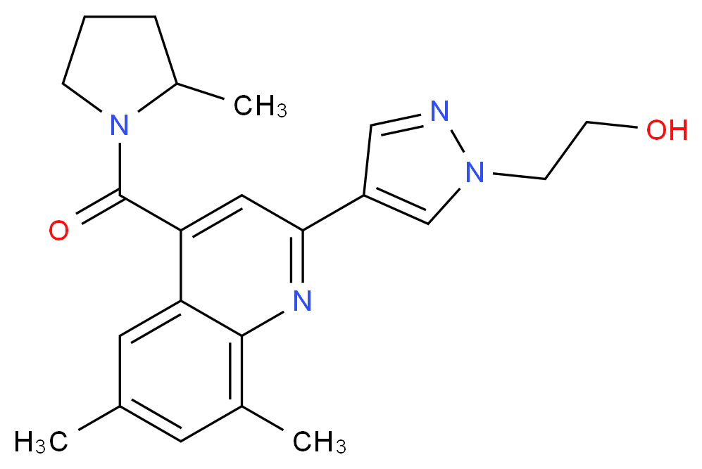 2-(4-{6,8-dimethyl-4-[(2-methylpyrrolidin-1-yl)carbonyl]quinolin-2-yl}-1H-pyrazol-1-yl)ethanol_分子结构_CAS_)
