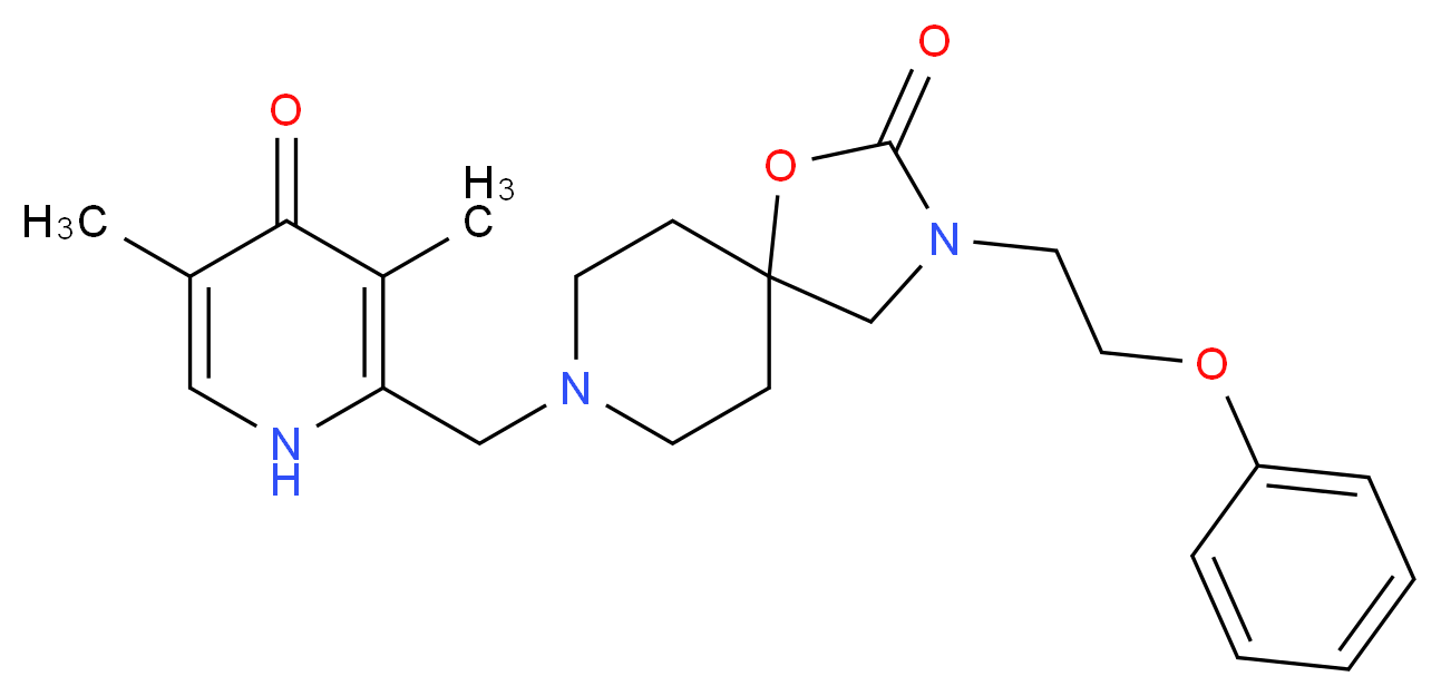 8-[(3,5-dimethyl-4-oxo-1,4-dihydropyridin-2-yl)methyl]-3-(2-phenoxyethyl)-1-oxa-3,8-diazaspiro[4.5]decan-2-one_分子结构_CAS_)
