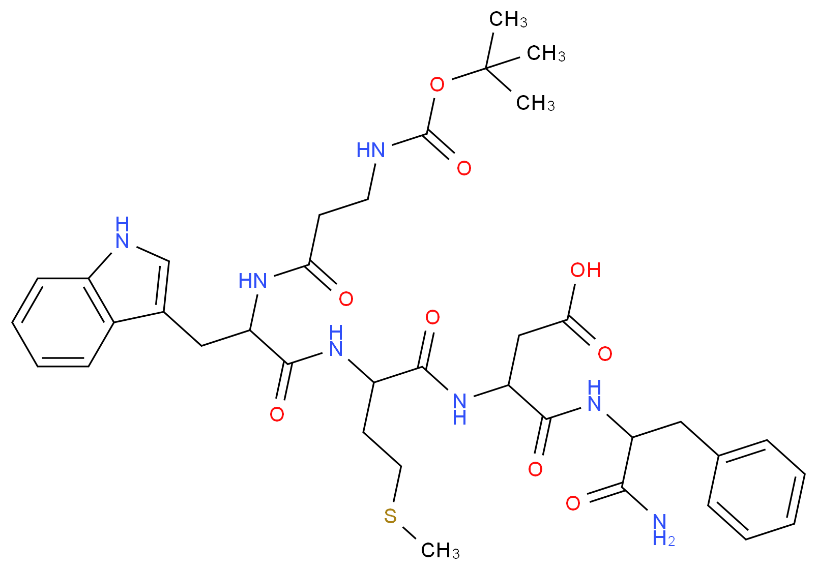 3-{2-[2-(3-{[(tert-butoxy)carbonyl]amino}propanamido)-3-(1H-indol-3-yl)propanamido]-4-(methylsulfanyl)butanamido}-3-[(1-carbamoyl-2-phenylethyl)carbamoyl]propanoic acid_分子结构_CAS_5534-95-2