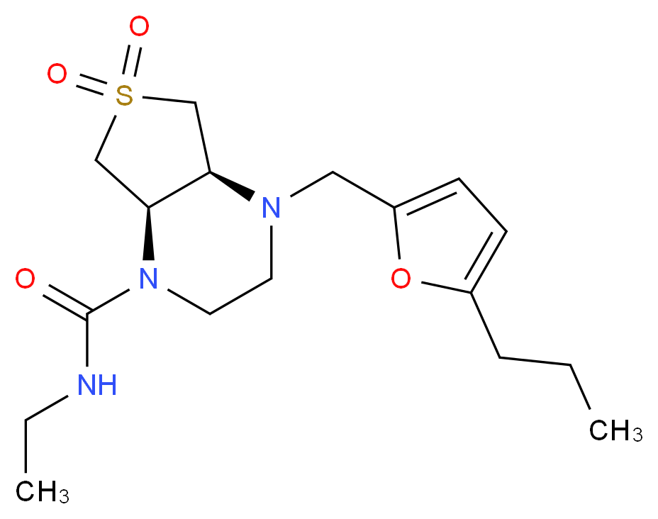 (4aS*,7aR*)-N-ethyl-4-[(5-propyl-2-furyl)methyl]hexahydrothieno[3,4-b]pyrazine-1(2H)-carboxamide 6,6-dioxide_分子结构_CAS_)