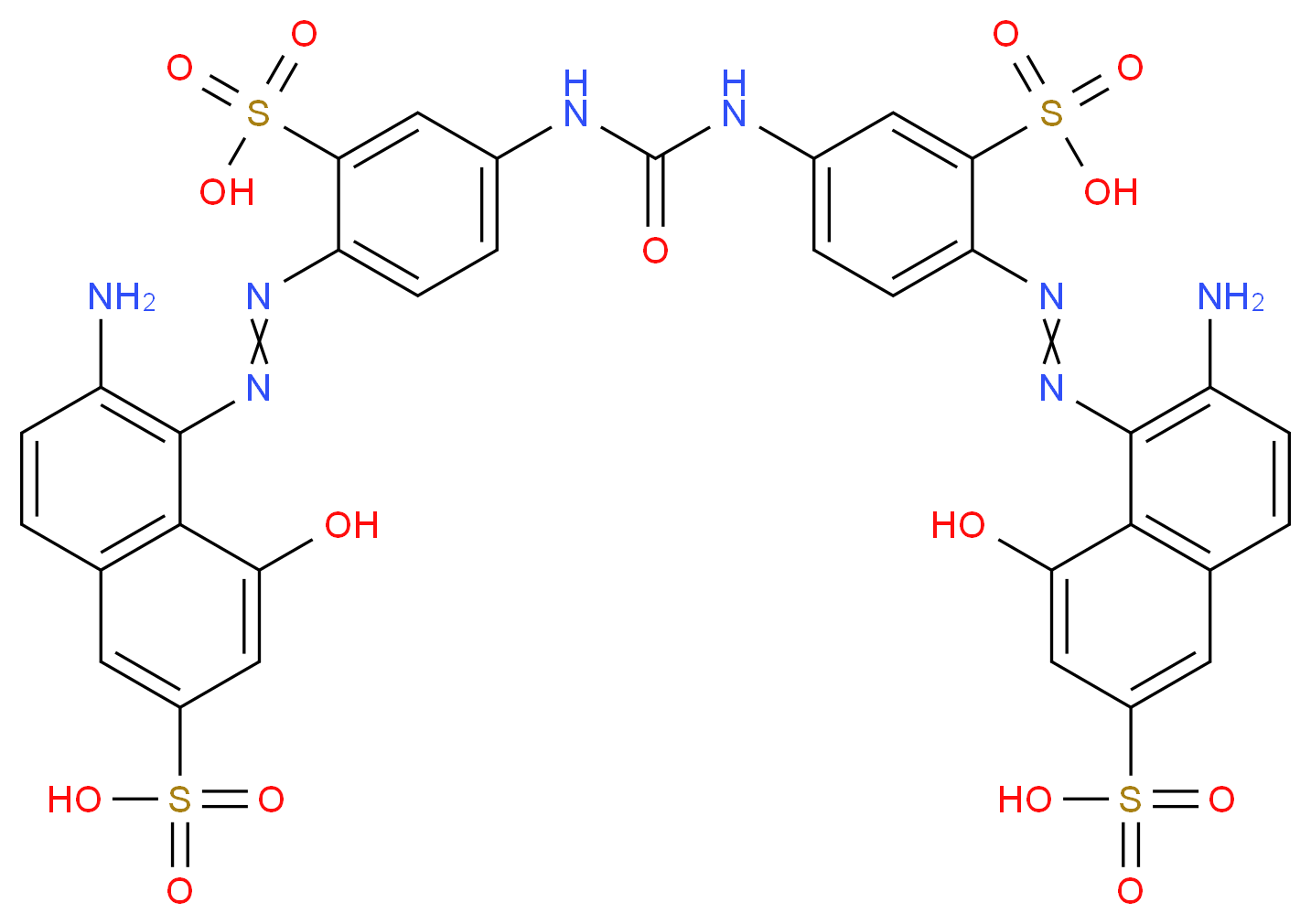 6-amino-5-(2-{4-[({4-[2-(2-amino-8-hydroxy-6-sulfonaphthalen-1-yl)diazen-1-yl]-3-sulfophenyl}carbamoyl)amino]-2-sulfophenyl}diazen-1-yl)-4-hydroxynaphthalene-2-sulfonic acid_分子结构_CAS_2829-43-8