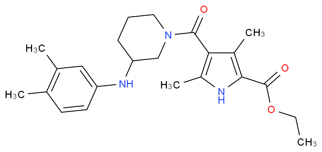 ethyl 4-({3-[(3,4-dimethylphenyl)amino]-1-piperidinyl}carbonyl)-3,5-dimethyl-1H-pyrrole-2-carboxylate_分子结构_CAS_)