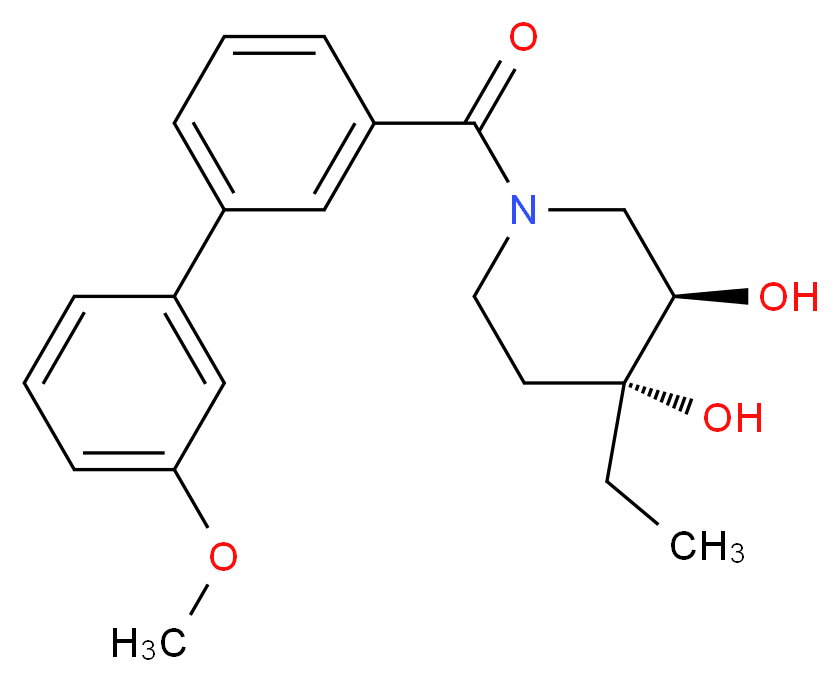 (3R*,4R*)-4-ethyl-1-[(3'-methoxybiphenyl-3-yl)carbonyl]piperidine-3,4-diol_分子结构_CAS_)