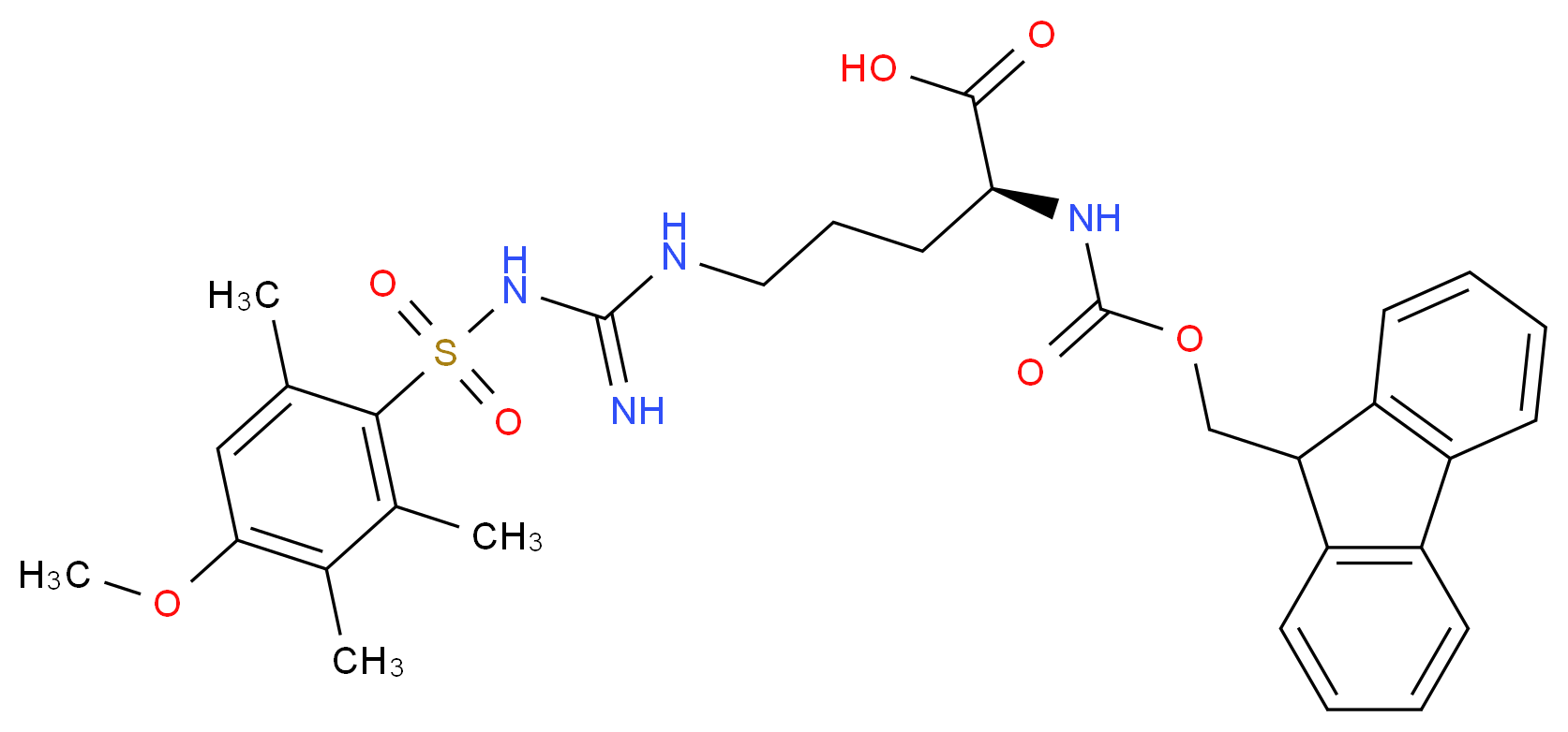 (2S)-2-{[(9H-fluoren-9-ylmethoxy)carbonyl]amino}-5-[3-(4-methoxy-2,3,6-trimethylbenzenesulfonyl)carbamimidamido]pentanoic acid_分子结构_CAS_98930-01-9