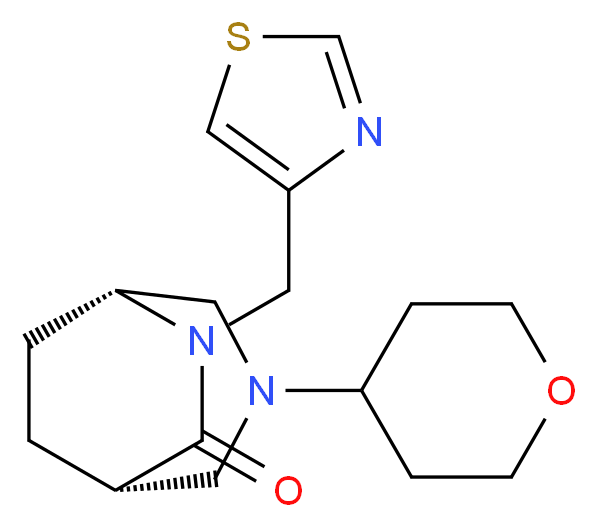 (1S*,5R*)-3-(tetrahydro-2H-pyran-4-yl)-6-(1,3-thiazol-4-ylmethyl)-3,6-diazabicyclo[3.2.2]nonan-7-one_分子结构_CAS_)