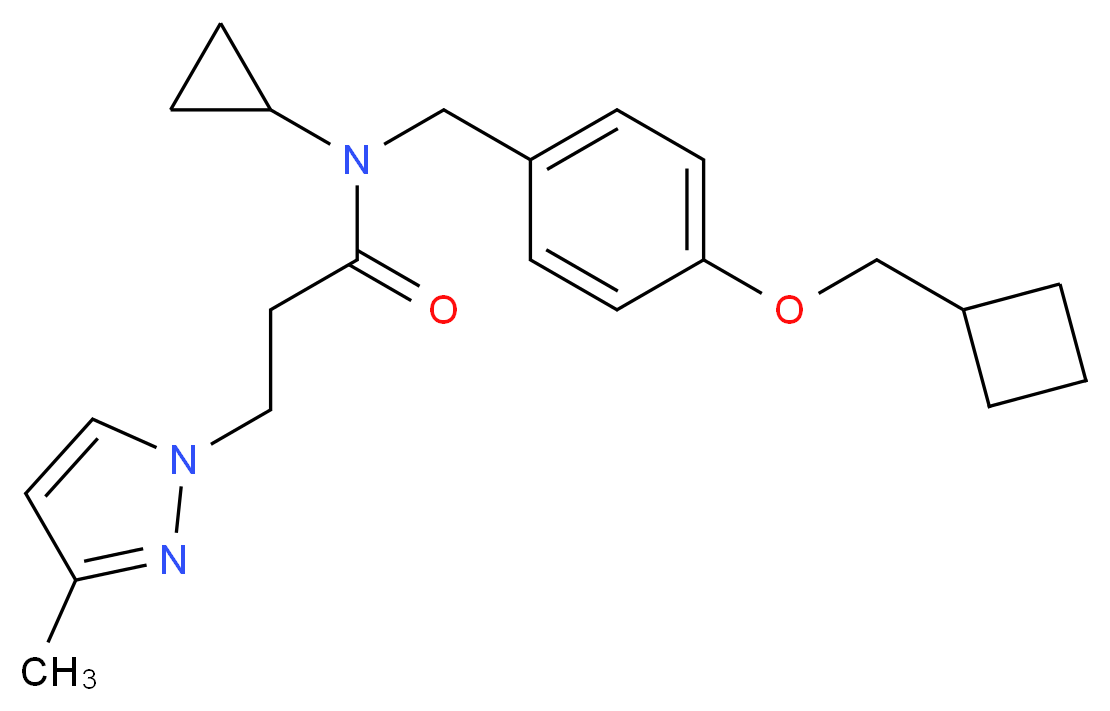 N-[4-(cyclobutylmethoxy)benzyl]-N-cyclopropyl-3-(3-methyl-1H-pyrazol-1-yl)propanamide_分子结构_CAS_)