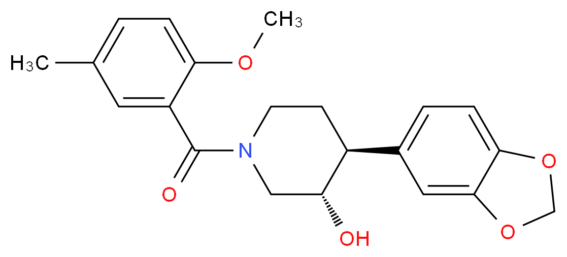 (3S*,4S*)-4-(1,3-benzodioxol-5-yl)-1-(2-methoxy-5-methylbenzoyl)piperidin-3-ol_分子结构_CAS_)