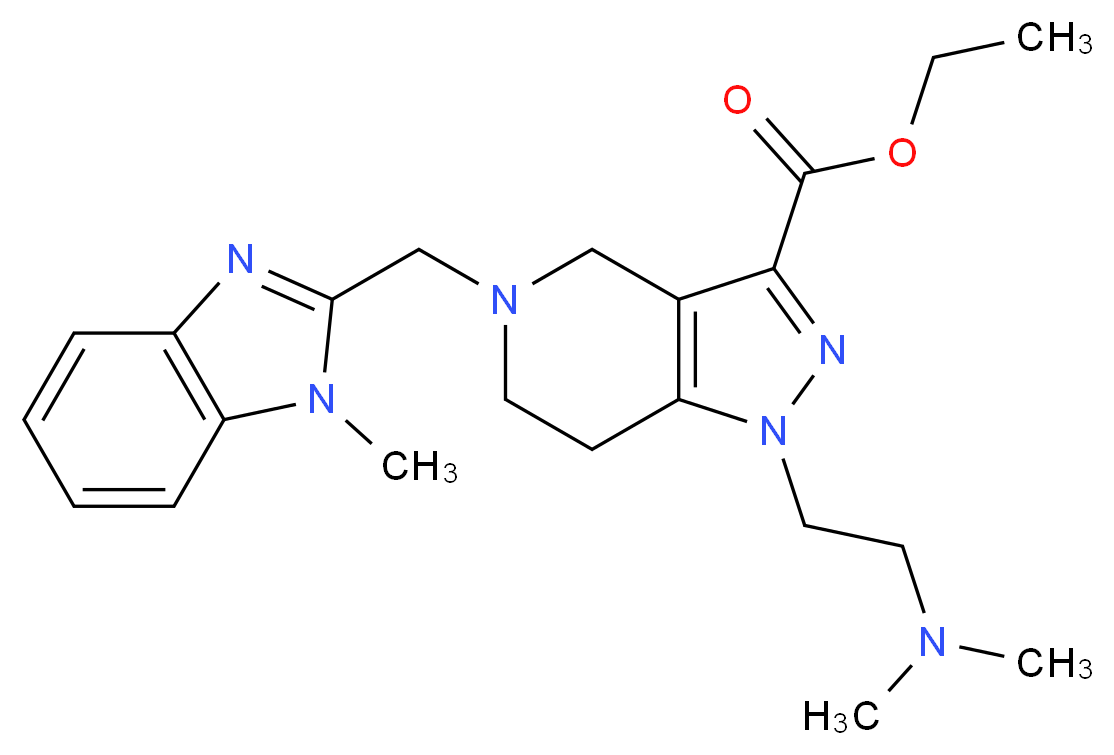 ethyl 1-[2-(dimethylamino)ethyl]-5-[(1-methyl-1H-benzimidazol-2-yl)methyl]-4,5,6,7-tetrahydro-1H-pyrazolo[4,3-c]pyridine-3-carboxylate_分子结构_CAS_)