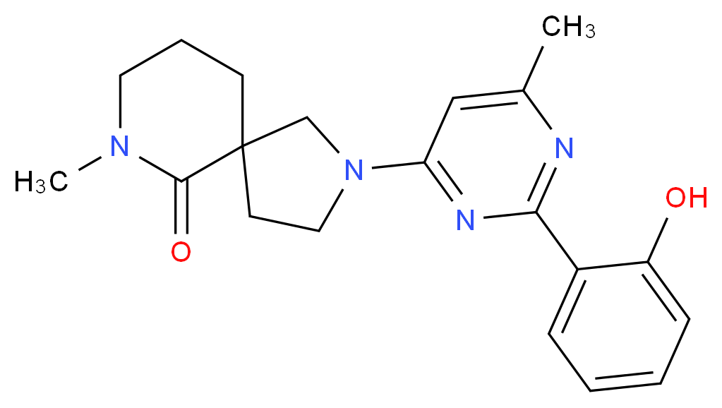 2-[2-(2-hydroxyphenyl)-6-methylpyrimidin-4-yl]-7-methyl-2,7-diazaspiro[4.5]decan-6-one_分子结构_CAS_)