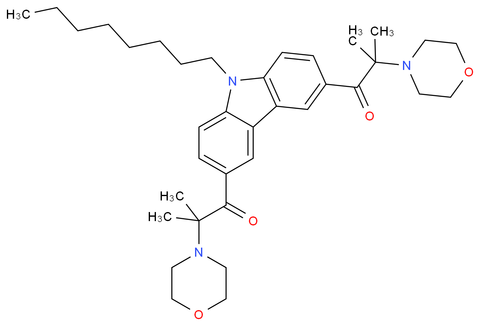 3,6-二(2-甲基-2-吗啉丙酰基)-9-辛基咔唑_分子结构_CAS_104005-37-0)