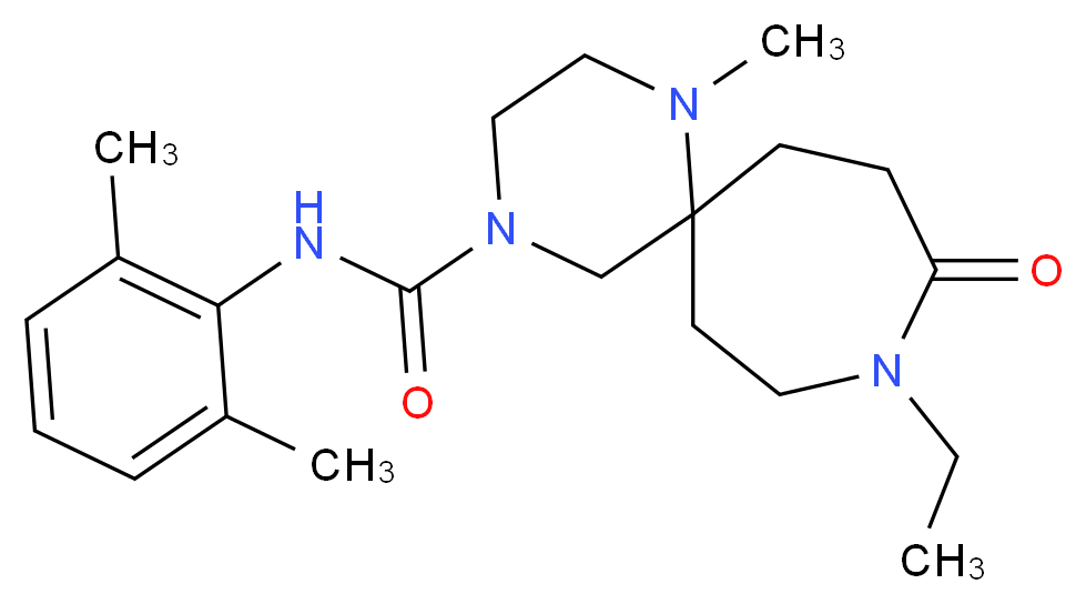 N-(2,6-dimethylphenyl)-9-ethyl-1-methyl-10-oxo-1,4,9-triazaspiro[5.6]dodecane-4-carboxamide_分子结构_CAS_)