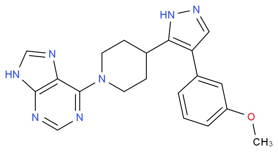 6-{4-[4-(3-methoxyphenyl)-1H-pyrazol-5-yl]piperidin-1-yl}-9H-purine_分子结构_CAS_)