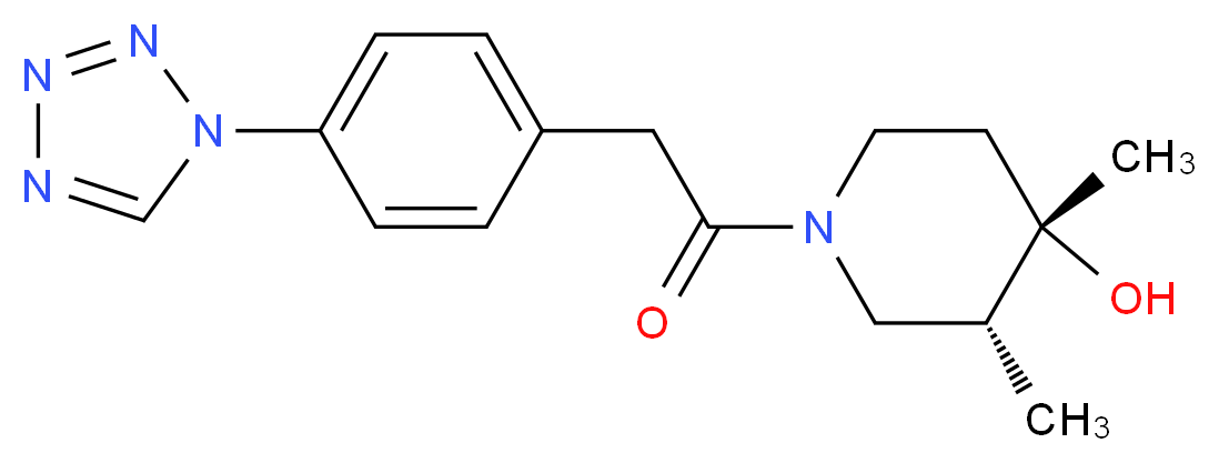 (3R*,4S*)-3,4-dimethyl-1-{[4-(1H-tetrazol-1-yl)phenyl]acetyl}piperidin-4-ol_分子结构_CAS_)