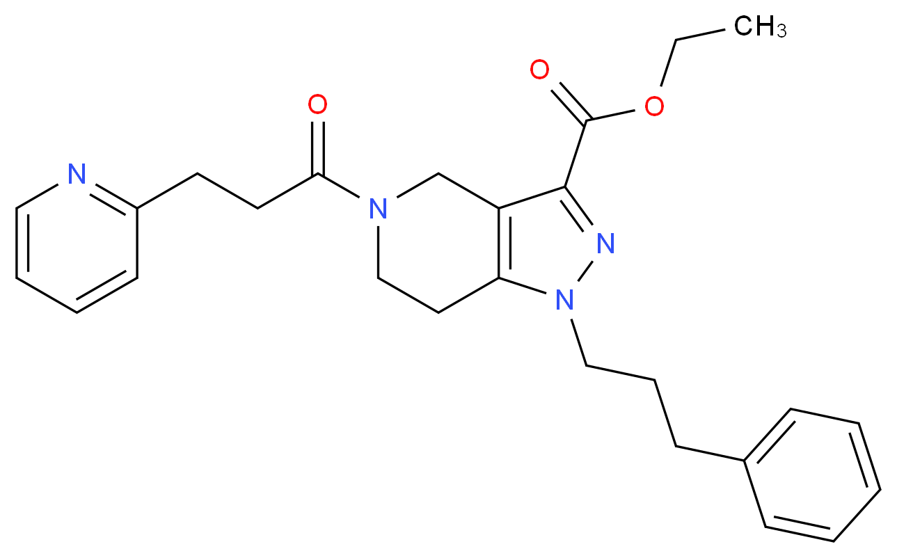 ethyl 1-(3-phenylpropyl)-5-[3-(2-pyridinyl)propanoyl]-4,5,6,7-tetrahydro-1H-pyrazolo[4,3-c]pyridine-3-carboxylate_分子结构_CAS_)