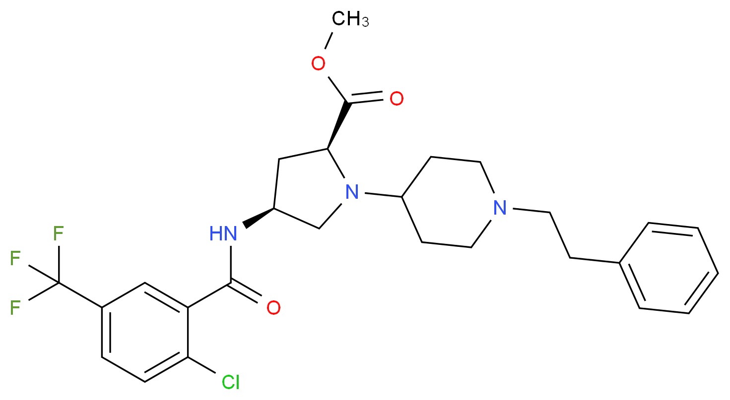 methyl (4S)-4-{[2-chloro-5-(trifluoromethyl)benzoyl]amino}-1-[1-(2-phenylethyl)-4-piperidinyl]-L-prolinate_分子结构_CAS_)