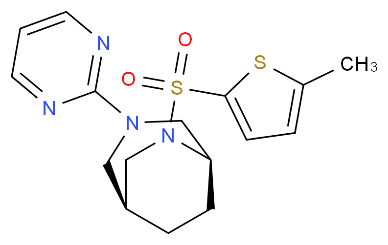 (1S*,5R*)-6-[(5-methyl-2-thienyl)sulfonyl]-3-(2-pyrimidinyl)-3,6-diazabicyclo[3.2.2]nonane_分子结构_CAS_)