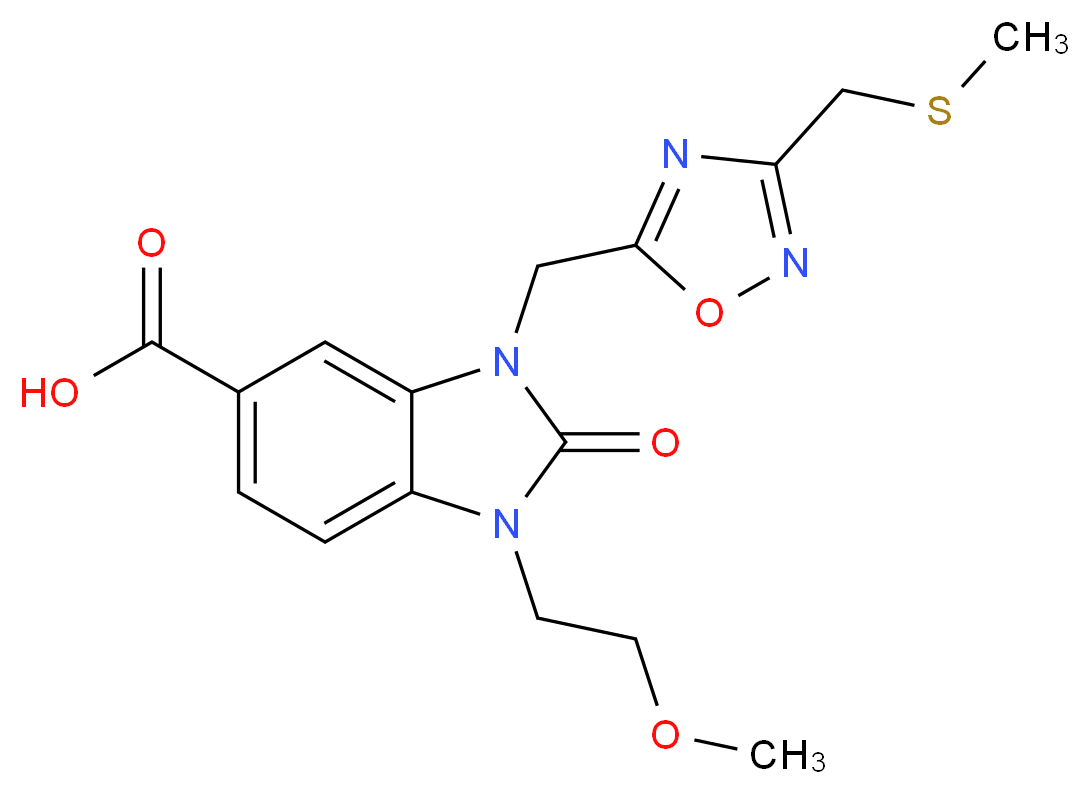 1-(2-methoxyethyl)-3-({3-[(methylthio)methyl]-1,2,4-oxadiazol-5-yl}methyl)-2-oxo-2,3-dihydro-1H-benzimidazole-5-carboxylic acid_分子结构_CAS_)