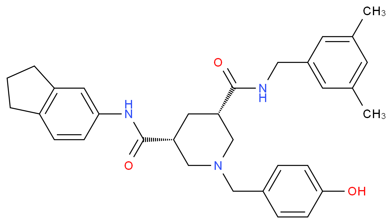 (3R,5S)-N-(2,3-dihydro-1H-inden-5-yl)-N'-(3,5-dimethylbenzyl)-1-(4-hydroxybenzyl)-3,5-piperidinedicarboxamide_分子结构_CAS_)