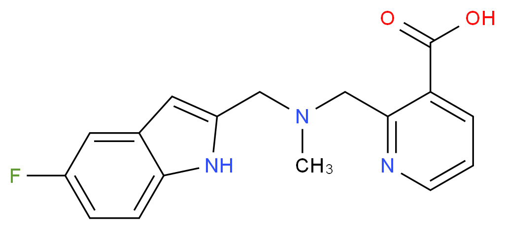 2-{[[(5-fluoro-1H-indol-2-yl)methyl](methyl)amino]methyl}nicotinic acid_分子结构_CAS_)