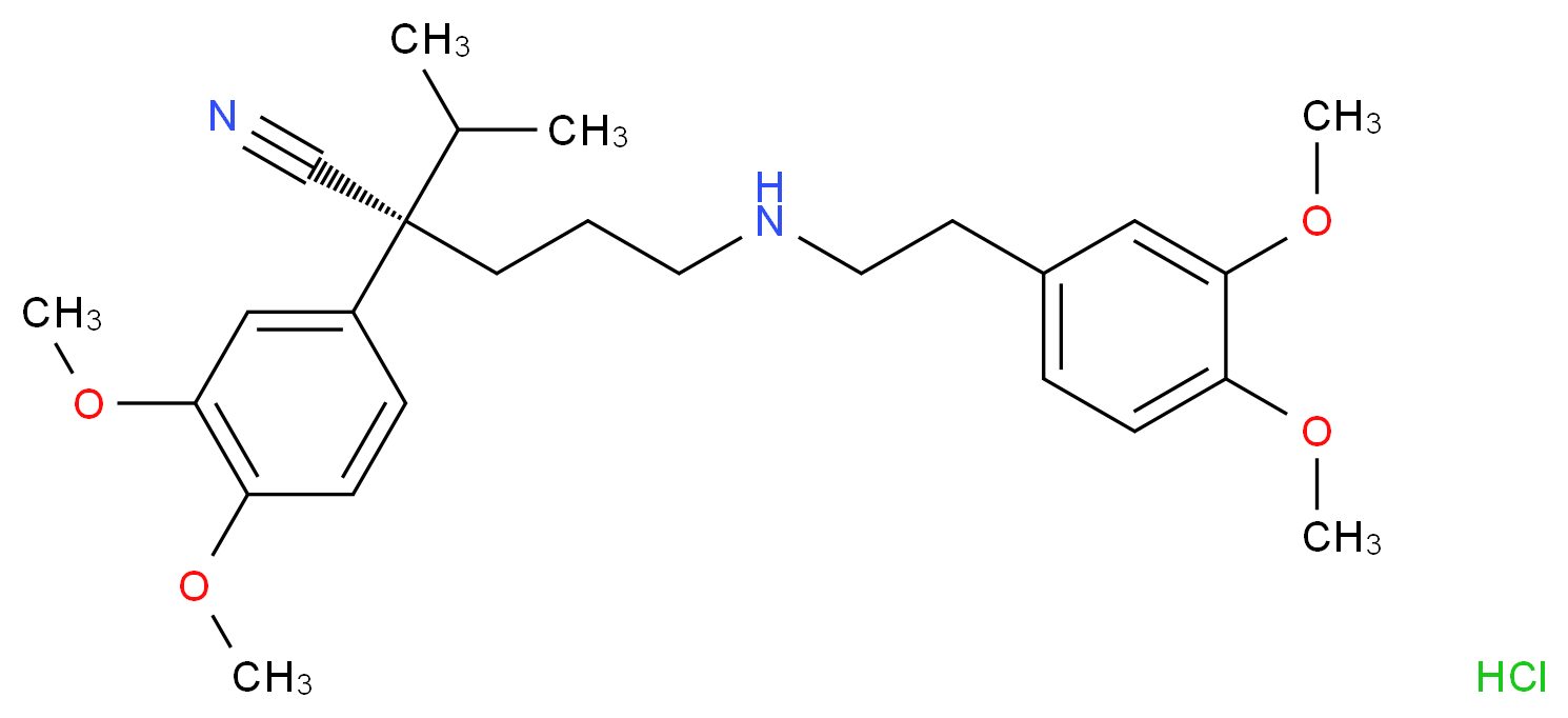 (2S)-2-(3,4-dimethoxyphenyl)-5-{[2-(3,4-dimethoxyphenyl)ethyl]amino}-2-(propan-2-yl)pentanenitrile hydrochloride_分子结构_CAS_123932-43-4