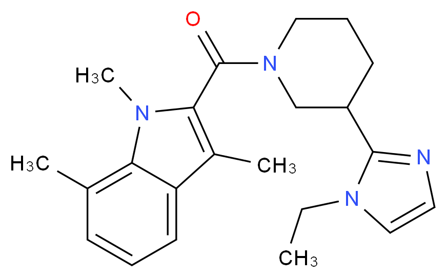2-{[3-(1-ethyl-1H-imidazol-2-yl)piperidin-1-yl]carbonyl}-1,3,7-trimethyl-1H-indole_分子结构_CAS_)
