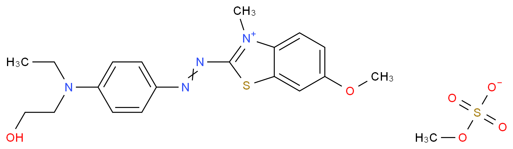 2-(2-{4-[ethyl(2-hydroxyethyl)amino]phenyl}diazen-1-yl)-6-methoxy-3-methyl-1,3-benzothiazol-3-ium methyl sulfate_分子结构_CAS_12270-13-2