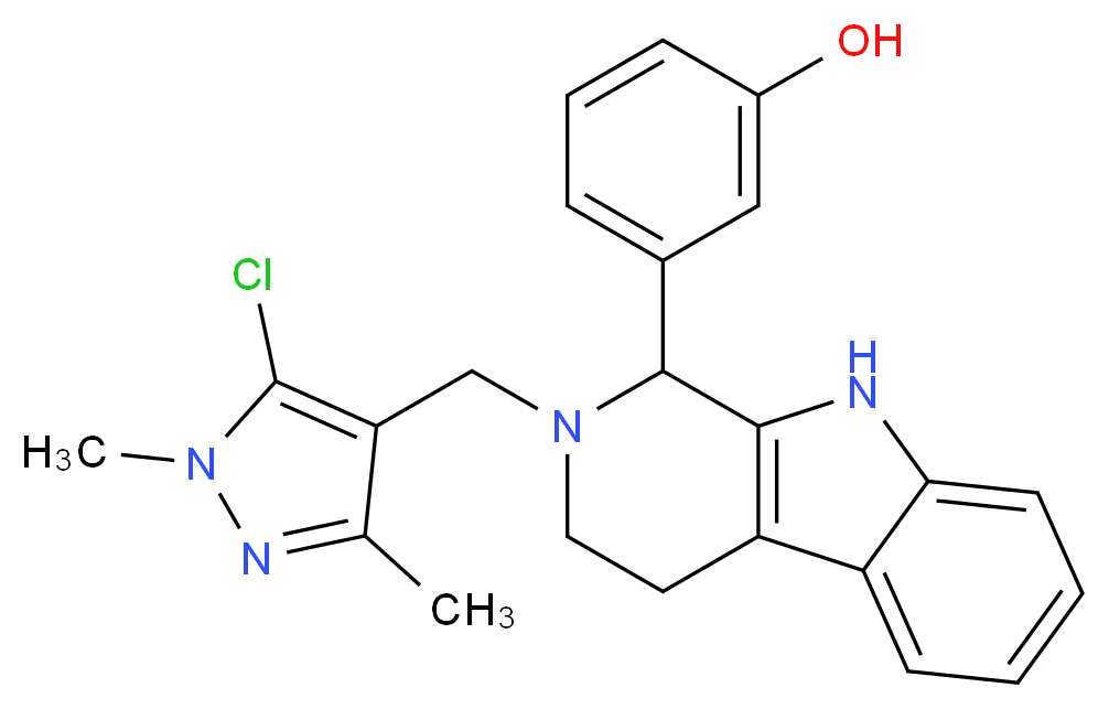 3-{2-[(5-chloro-1,3-dimethyl-1H-pyrazol-4-yl)methyl]-2,3,4,9-tetrahydro-1H-beta-carbolin-1-yl}phenol_分子结构_CAS_)