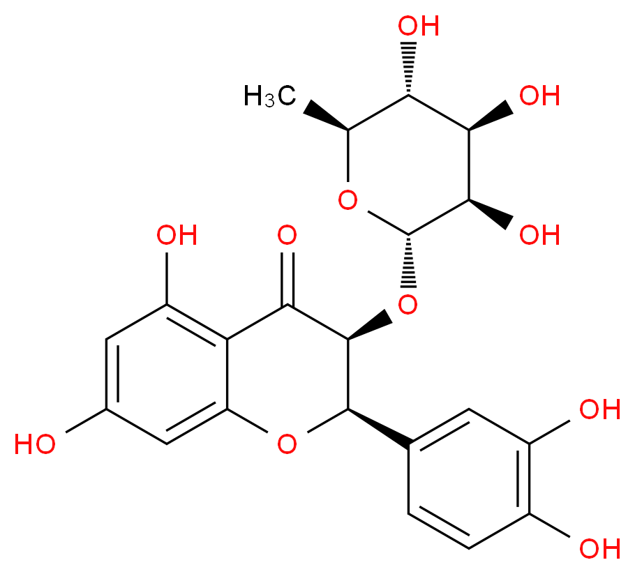 (2R,3S)-2-(3,4-dihydroxyphenyl)-5,7-dihydroxy-3-{[(2S,3R,4R,5R,6S)-3,4,5-trihydroxy-6-methyloxan-2-yl]oxy}-3,4-dihydro-2H-1-benzopyran-4-one_分子结构_CAS_54081-48-0