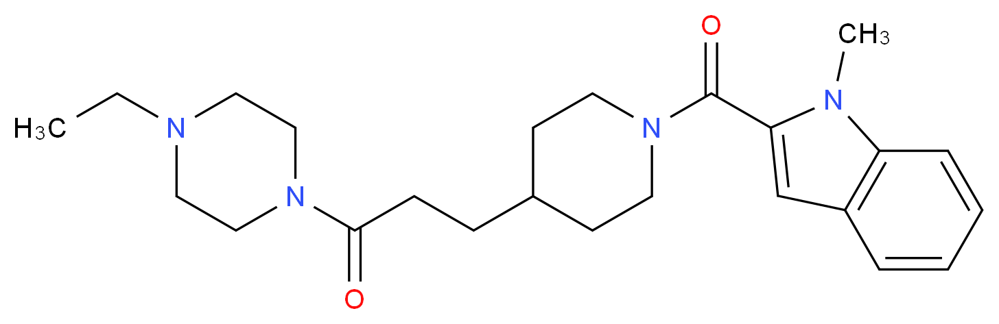 2-({4-[3-(4-ethyl-1-piperazinyl)-3-oxopropyl]-1-piperidinyl}carbonyl)-1-methyl-1H-indole_分子结构_CAS_)