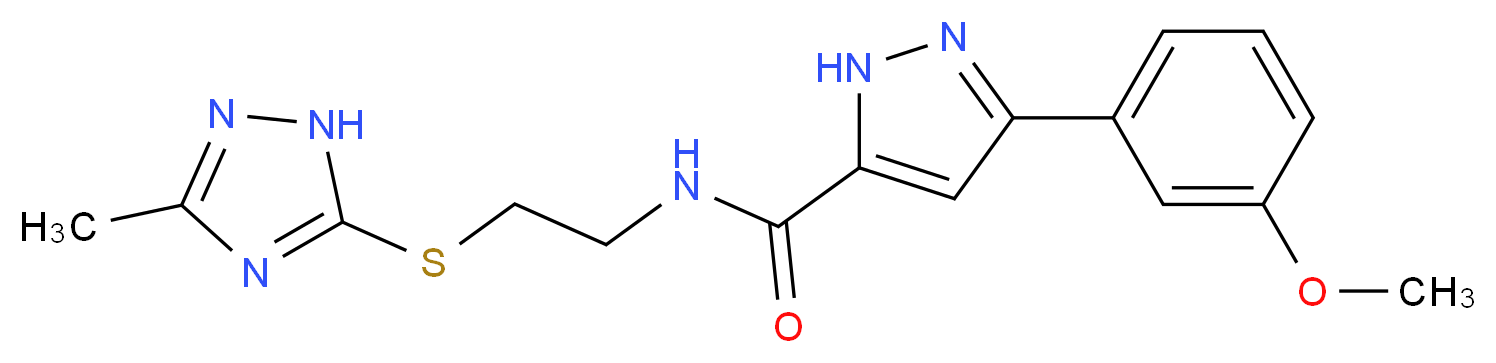 3-(3-methoxyphenyl)-N-{2-[(3-methyl-1H-1,2,4-triazol-5-yl)thio]ethyl}-1H-pyrazole-5-carboxamide_分子结构_CAS_)