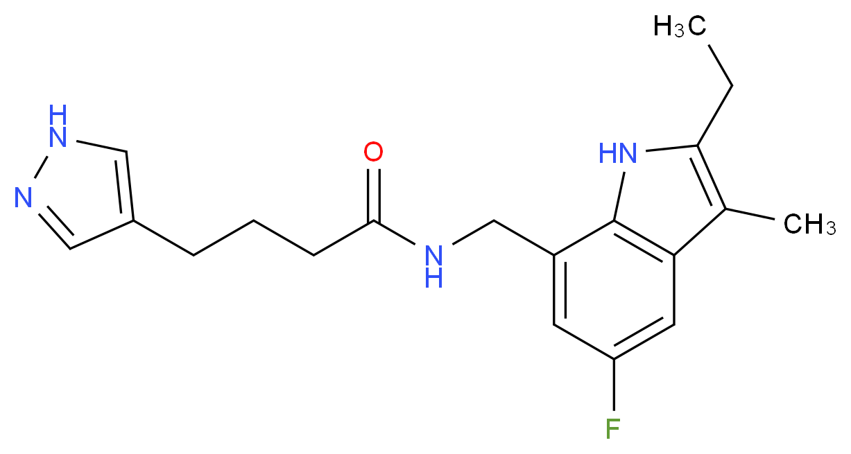 N-[(2-ethyl-5-fluoro-3-methyl-1H-indol-7-yl)methyl]-4-(1H-pyrazol-4-yl)butanamide_分子结构_CAS_)
